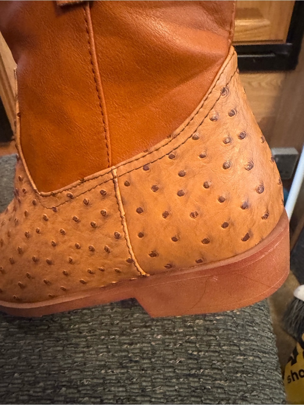 Dahongma Fashion Brown Round Toe Ostrich Pattern Women’s Zip Up Western Boots - Picture 9 of 15